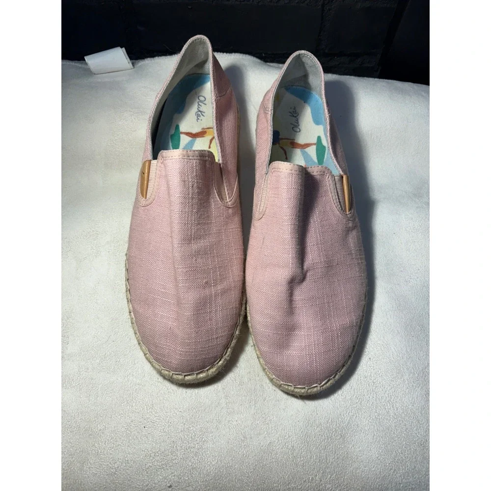 OluKai Kaula Pa'akapa Pink Textile Espadrille Slip On Shoes Womens 9.5 20449